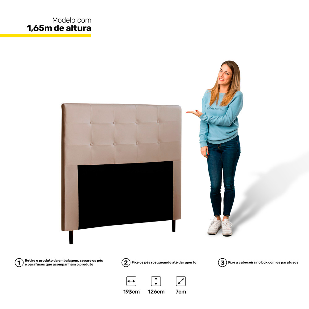 Cabeceira Cama Box Casal King Luna 193cm Corano Bege - Desk Design