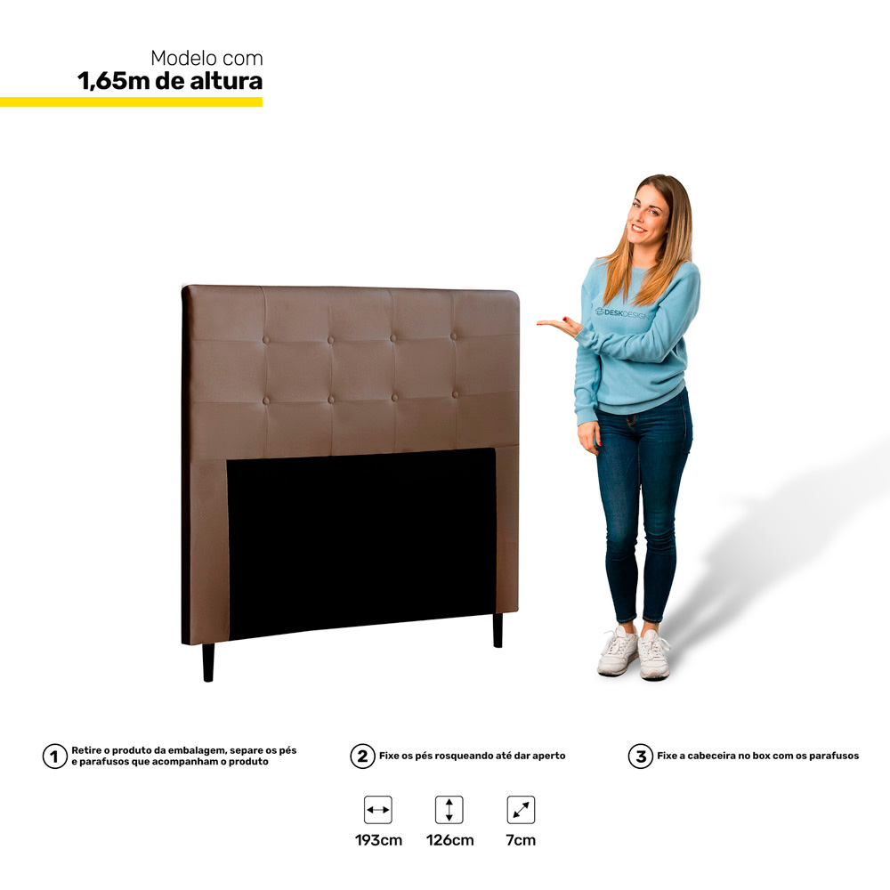 Cabeceira Cama Box Casal King Luna 193cm Corano Marrom - Desk Design