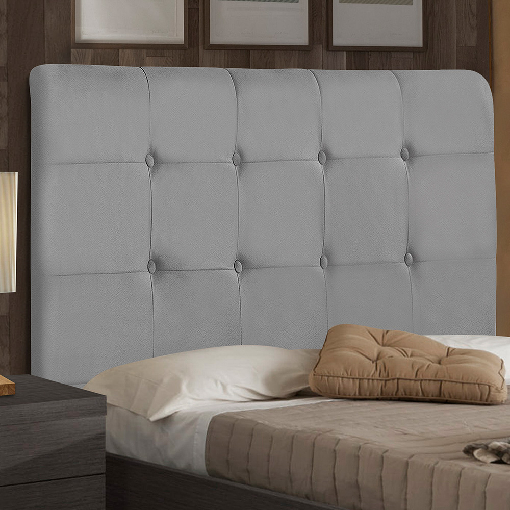 Cabeceira Cama Box Casal King Luna 193cm Suede Cinza - Desk Design