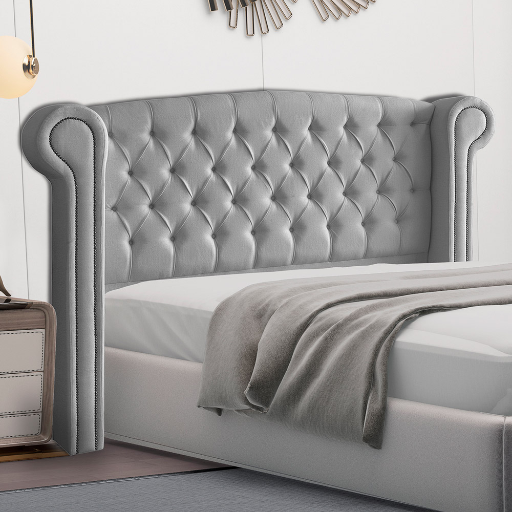 Cabeceira Cama Box Casal King Size Adelle 195cm Com Frame Linho Cinza - Desk Design