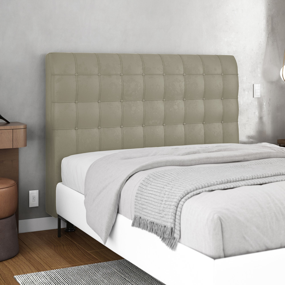 Cabeceira Cama Box Casal King Size Dahlia 195cm Com Frame Suede Bege - Desk Design