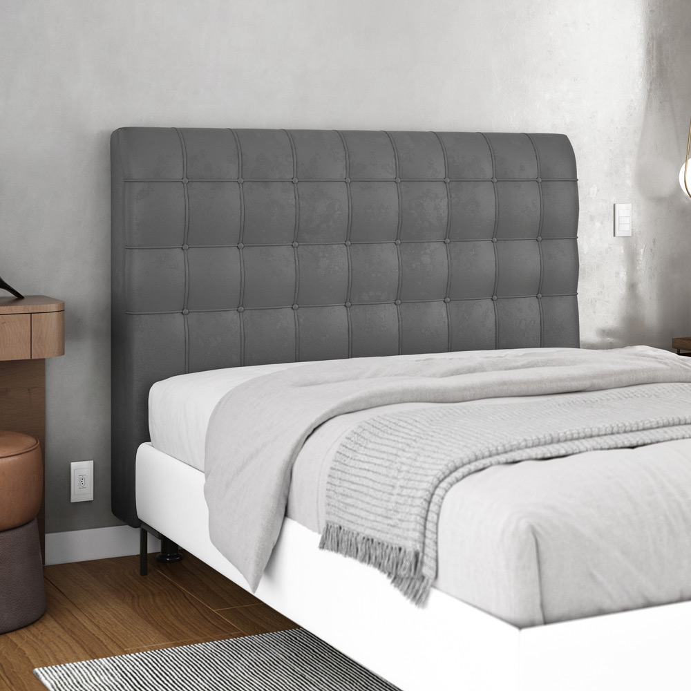 Cabeceira Cama Box Casal King Size Dahlia 195cm Com Frame Suede Cinza Claro - Desk Design