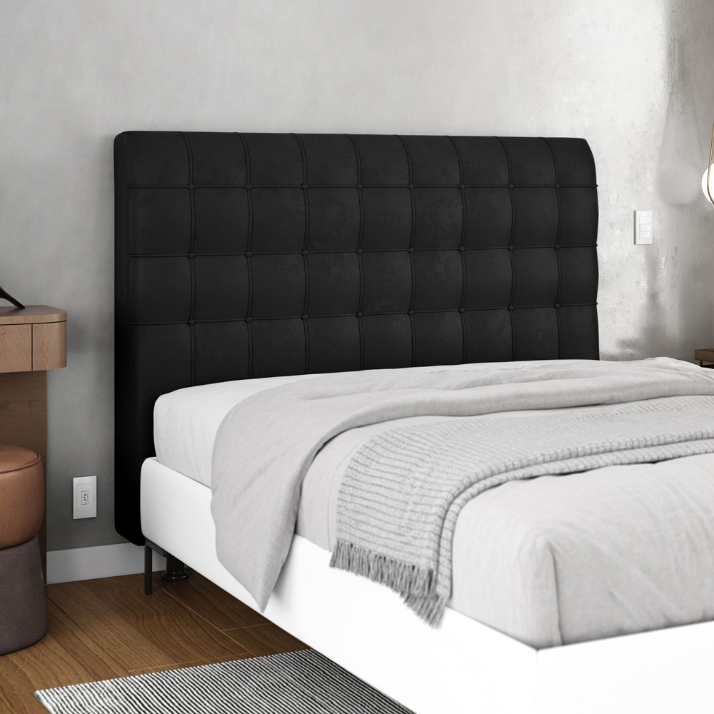 Cabeceira Cama Box Casal King Size Dahlia 195cm Com Frame Suede Preto - Desk Design