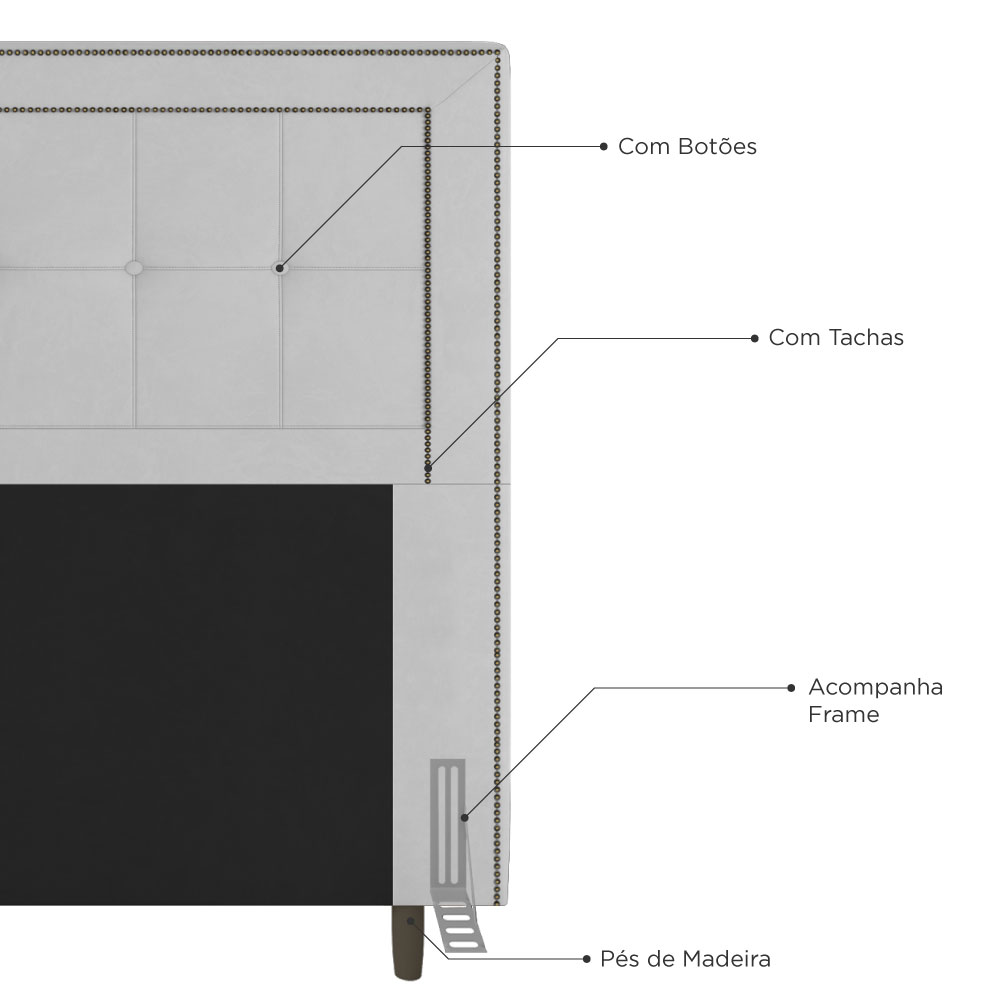Cabeceira Cama Box Casal King Size Luxor 195cm com Tachas e Frame Corano Branco - Desk Design