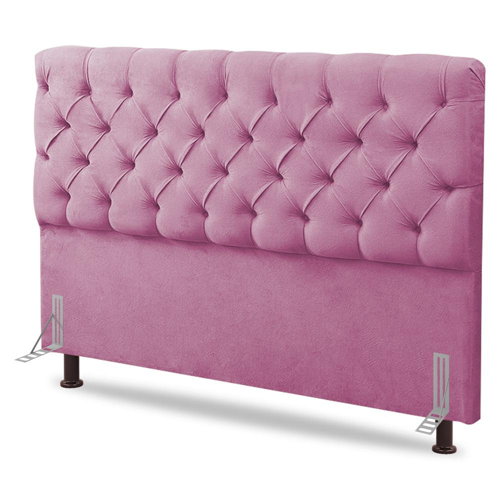 Cabeceira Cama Box Casal King Size Lylla 195cm Capitonê com Frame Suede Rosa - Desk Design