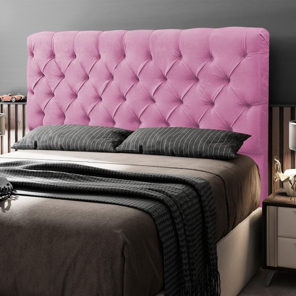 Cabeceira Cama Box Casal King Size Lylla 195cm Capitonê com Frame Suede Rosa - Desk Design