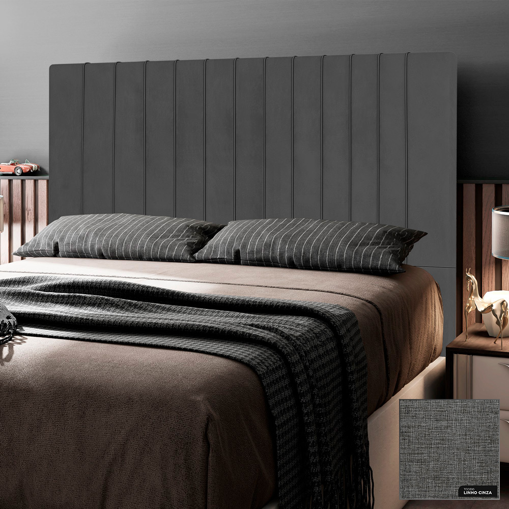 Cabeceira Cama Box Casal King Size Nala 195cm Linho Cinza - Desk Design