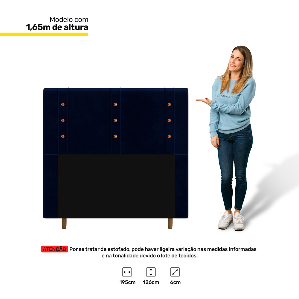 Cabeceira Cama Box Casal King Size Roma 195cm Veludo Azul Marinho - Desk Design