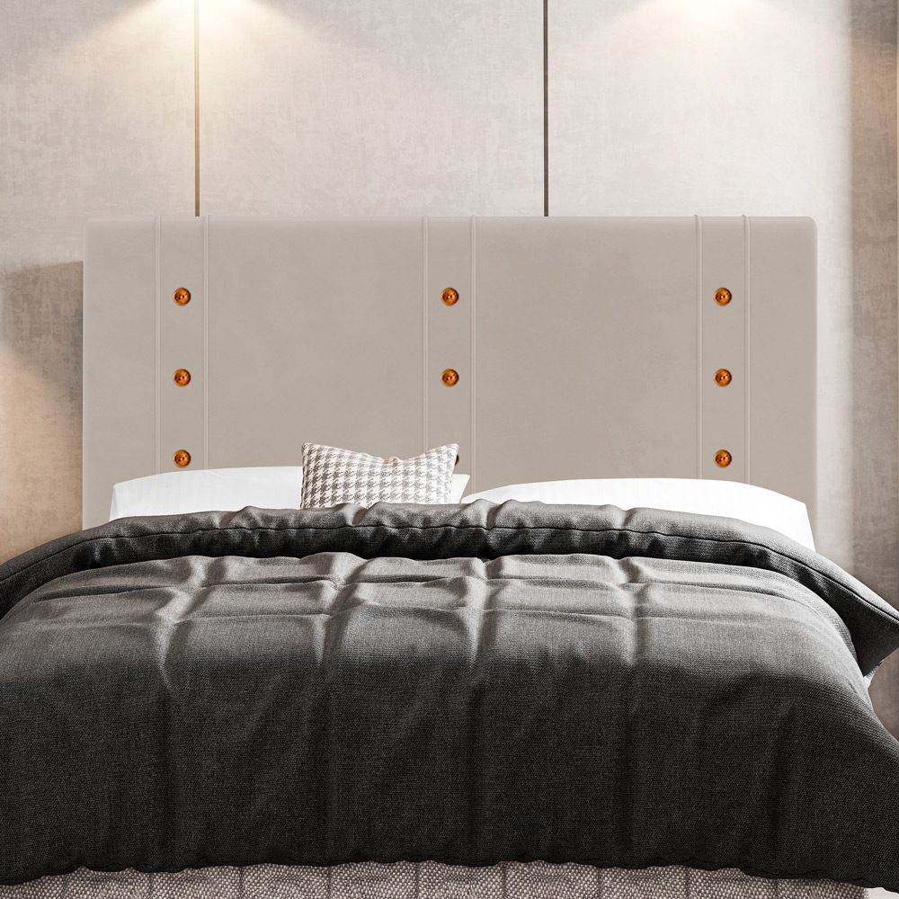 Cabeceira Cama Box Casal King Size Roma 195cm Veludo Bege - Desk Design