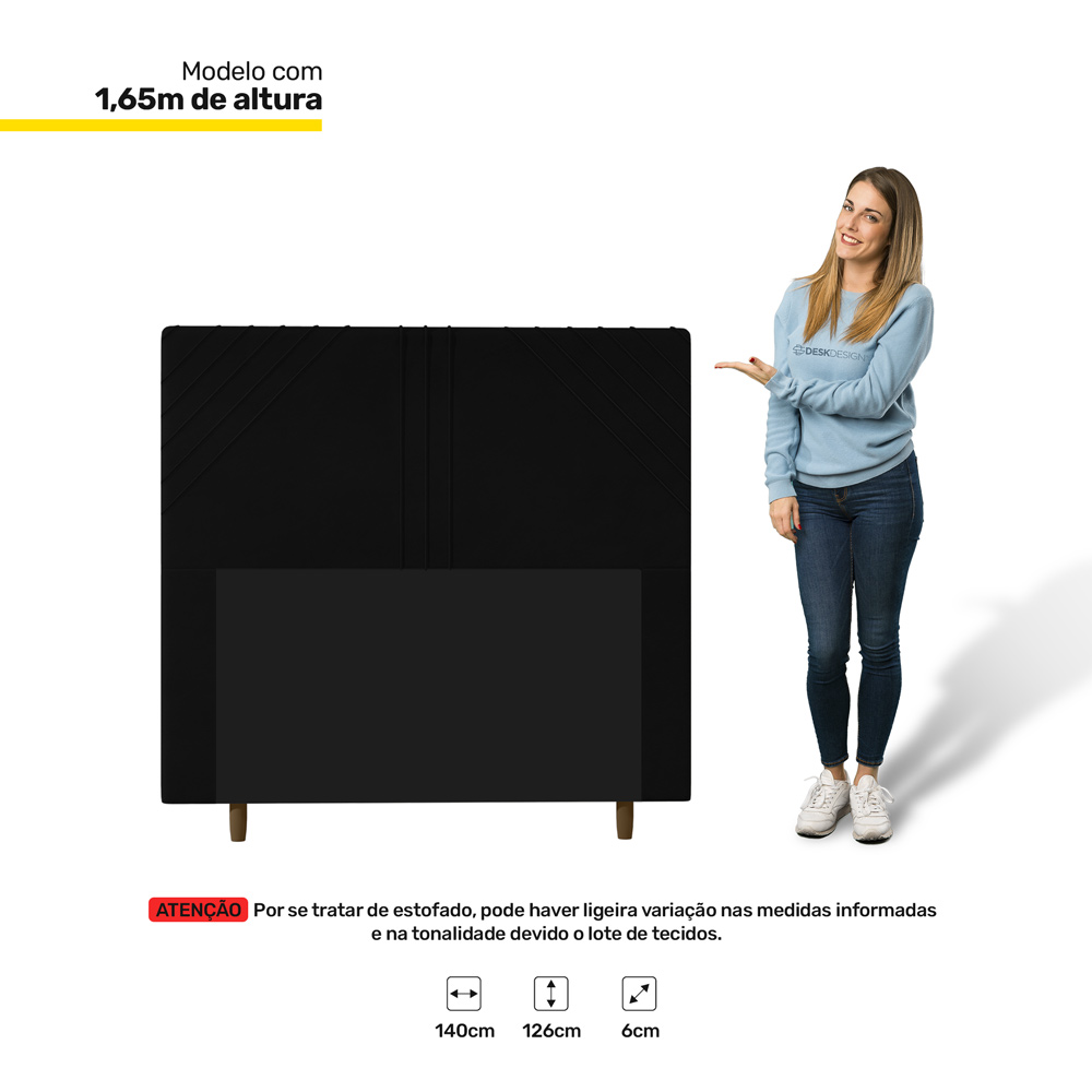 Cabeceira Cama Box Casal Lisboa 140cm Suede Preto - Desk Design