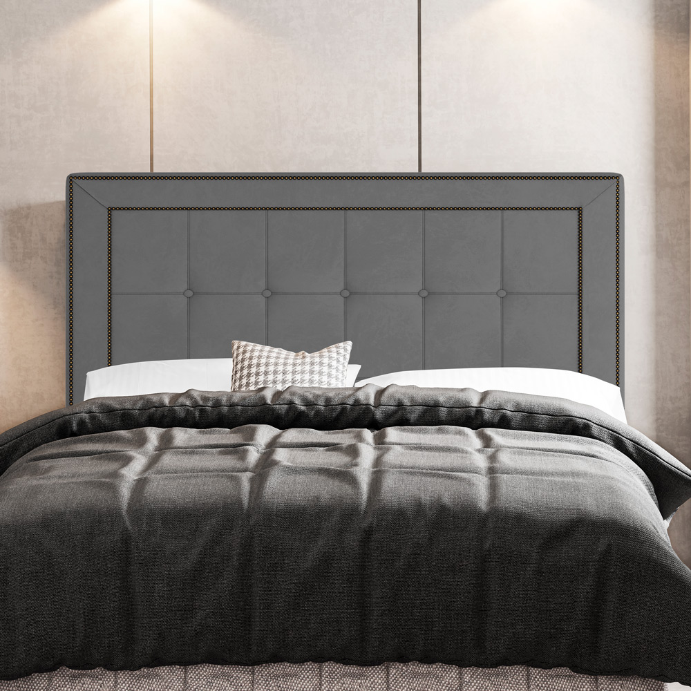 Cabeceira Cama Box Casal Luxor 140cm com Tachas e Frame Suede Cinza - Desk Design