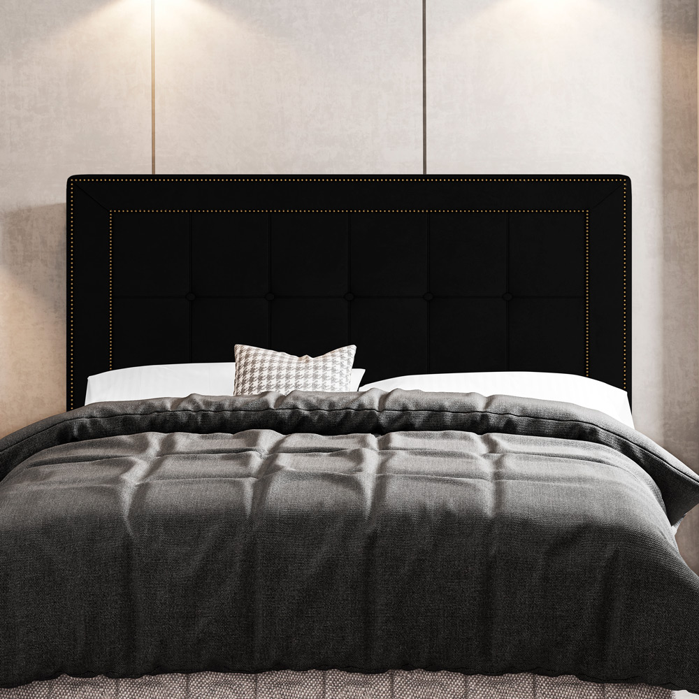 Cabeceira Cama Box Casal Luxor 140cm com Tachas e Frame Suede Preto - Desk Design