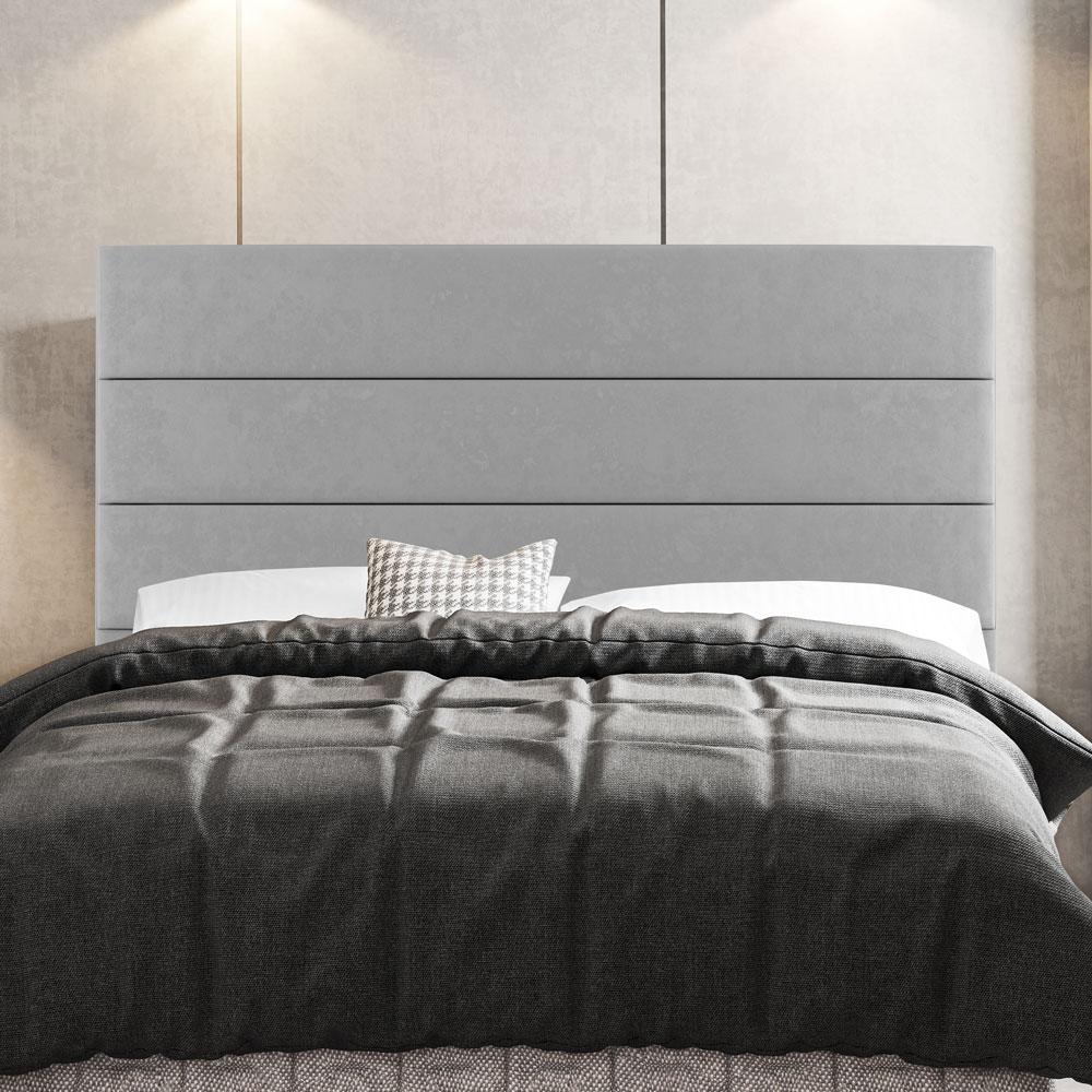 Cabeceira Cama Box Casal Malik 140cm Suede Cinza Claro - Desk Design