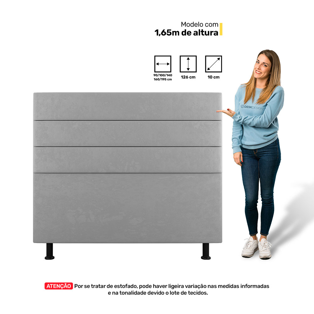 Cabeceira Cama Box Casal Malik 140cm Suede Cinza Claro - Desk Design
