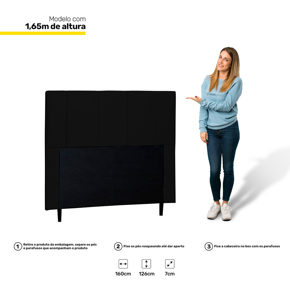 Cabeceira Cama Box Casal Queen Donna 160cm Corano Preto - Desk Design