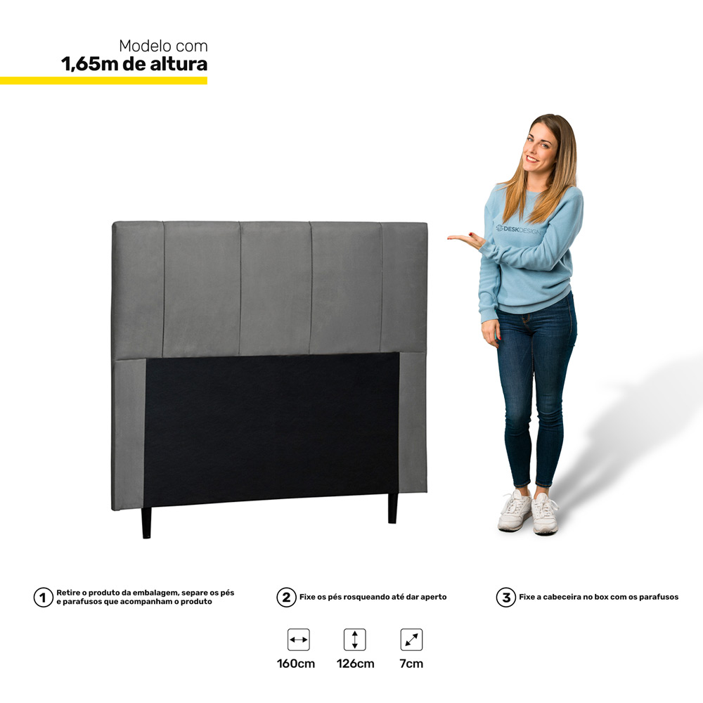 Cabeceira Cama Box Casal Queen Donna 160cm Suede Cinza - Desk Design