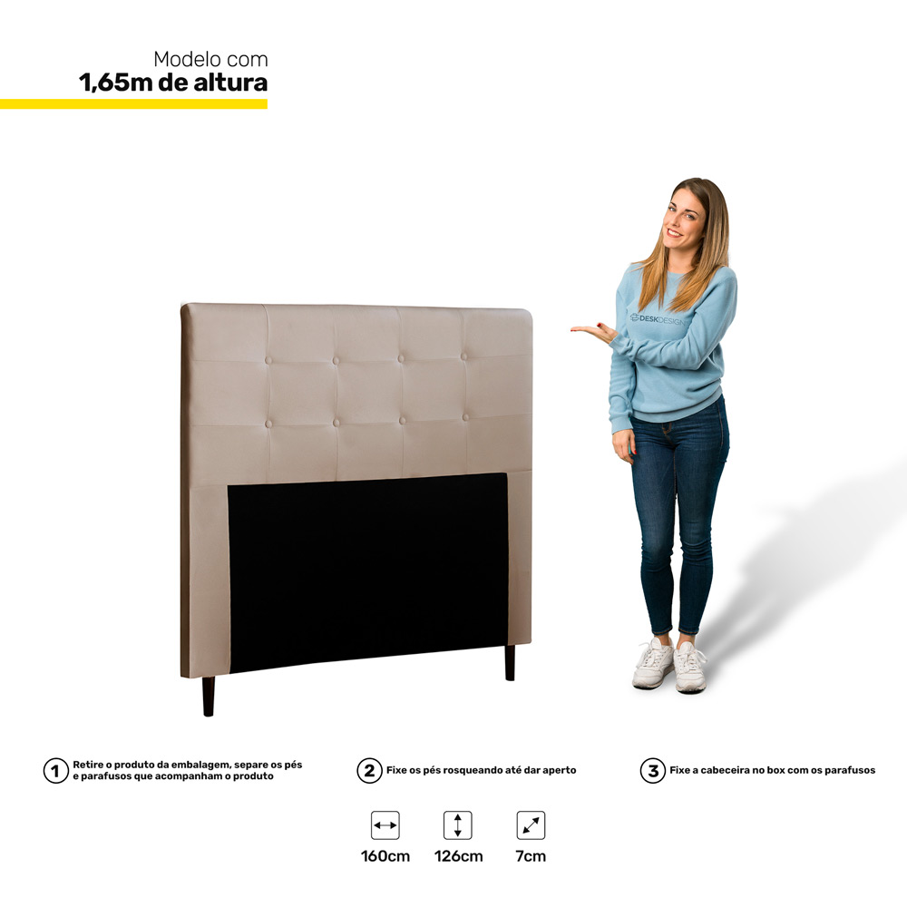 Cabeceira Cama Box Casal Queen Luna 160cm Corano Bege - Desk Design