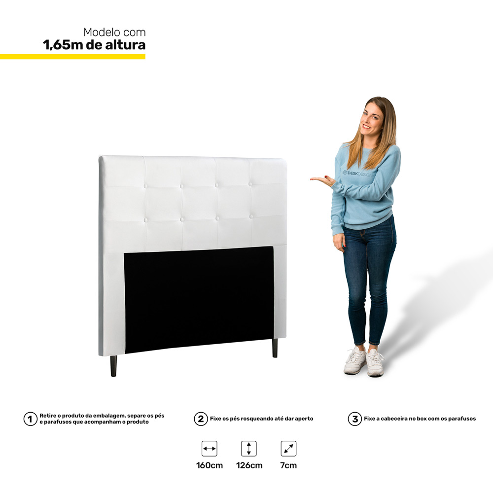 Cabeceira Cama Box Casal Queen Luna 160cm Corano Branco - Desk Design