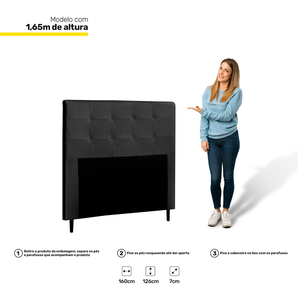 Cabeceira Cama Box Casal Queen Luna 160cm Corano Preto - Desk Design
