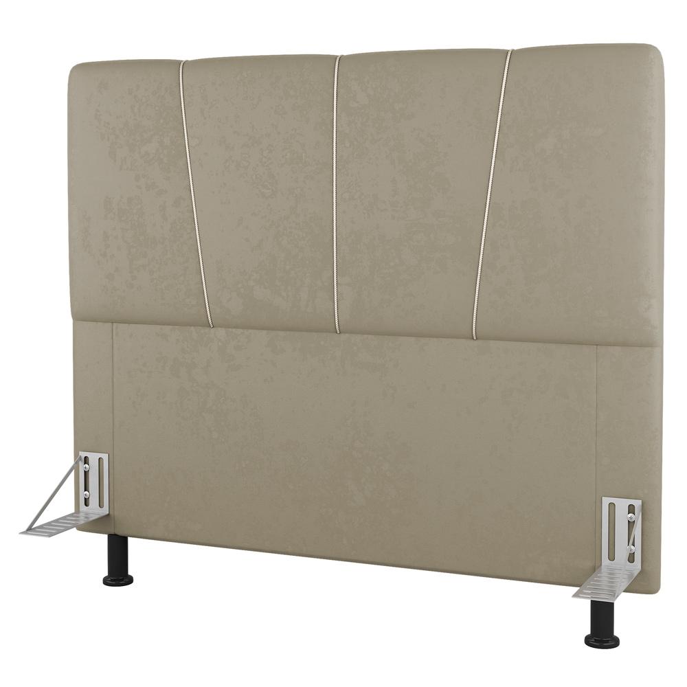 Cabeceira Cama Box Casal Queen Size Amber 160cm Estofada Linho Bege - Desk Design