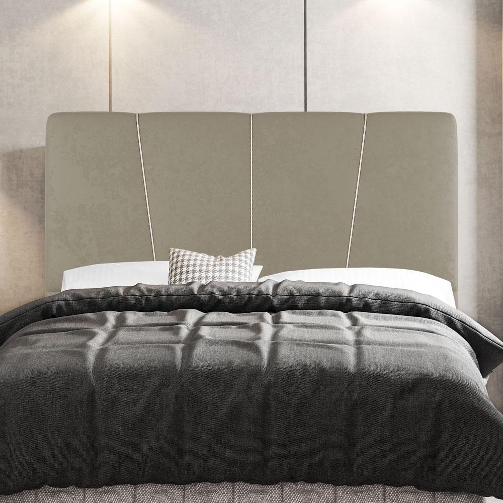 Cabeceira Cama Box Casal Queen Size Amber 160cm Estofada Linho Bege - Desk Design