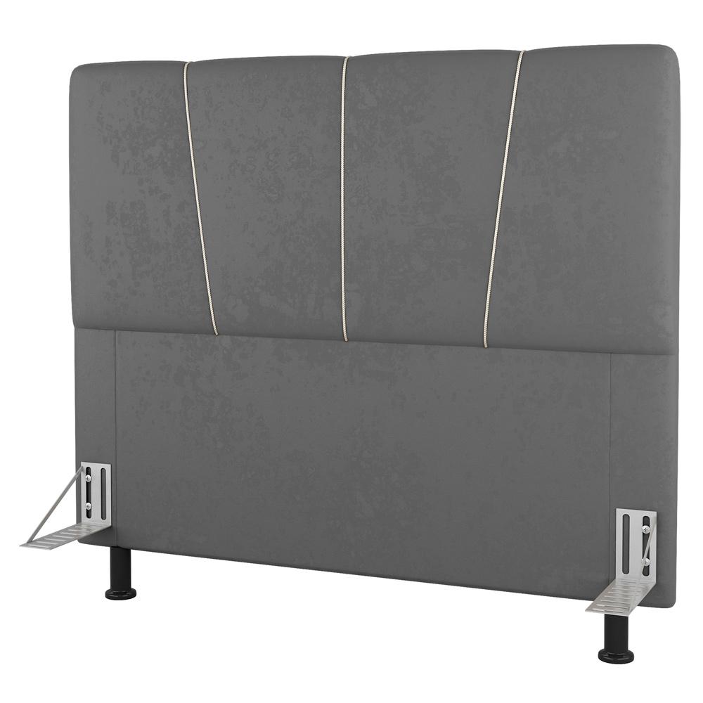 Cabeceira Cama Box Casal Queen Size Amber 160cm Estofada Linho Cinza - Desk Design