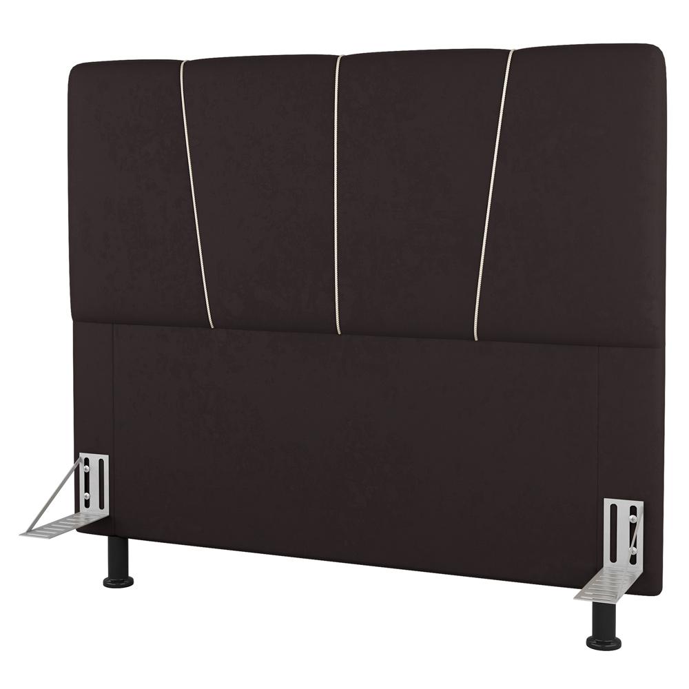 Cabeceira Cama Box Casal Queen Size Amber 160cm Estofada Linho Marrom - Desk Design