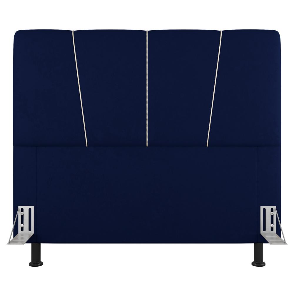 Cabeceira Cama Box Casal Queen Size Amber 160cm Estofada Veludo Azul Marinho - Desk Design