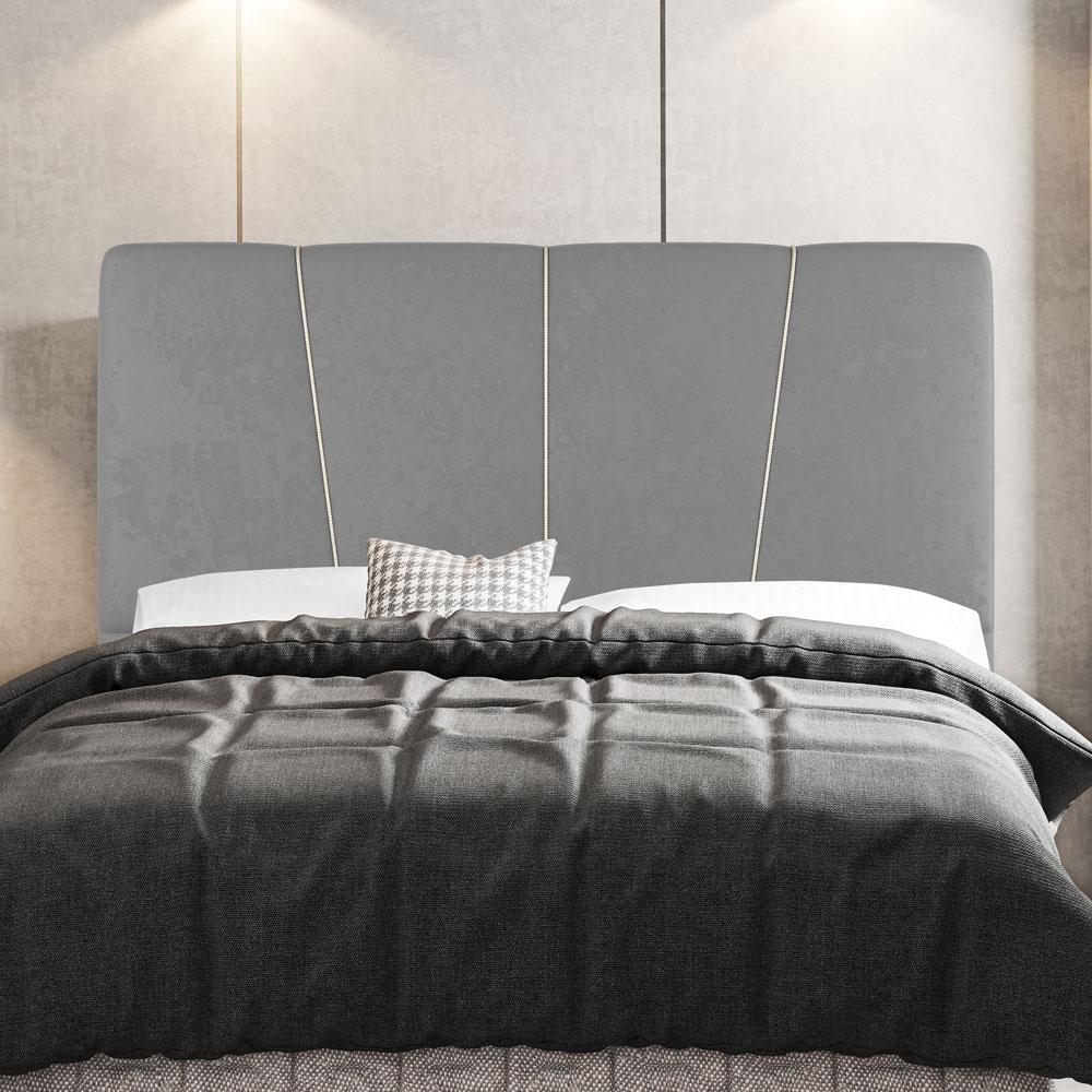 Cabeceira Cama Box Casal Queen Size Amber 160cm Estofada Veludo Prata - Desk Design