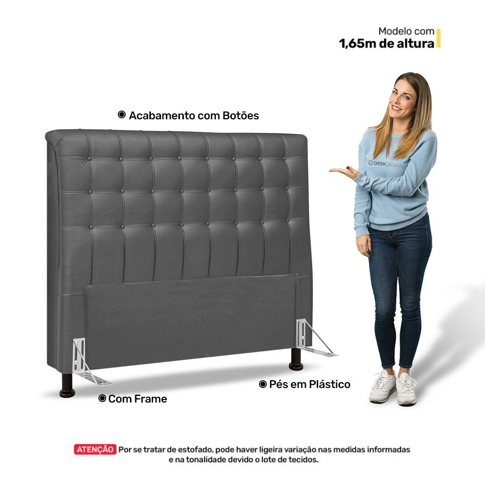Cabeceira Cama Box Casal Queen Size Ciara 160cm Botonê com Frame Linho Cinza - Desk Design
