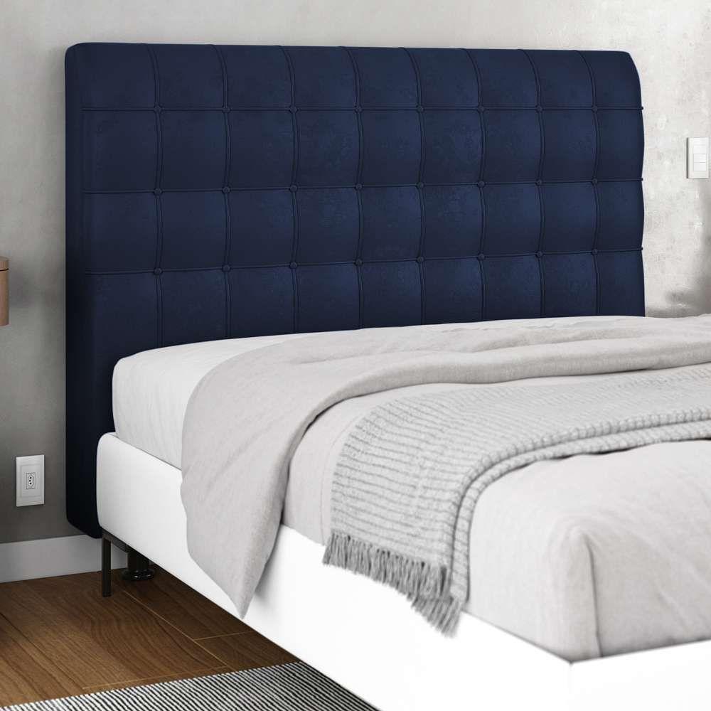 Cabeceira Cama Box Casal Queen Size Ciara 160cm Botonê com Frame Suede Azul Marinho - Desk Design