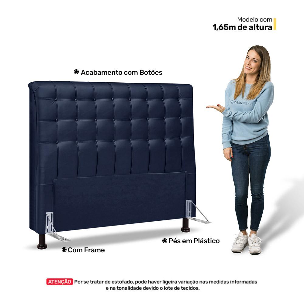 Cabeceira Cama Box Casal Queen Size Ciara 160cm Botonê com Frame Suede Azul Marinho - Desk Design