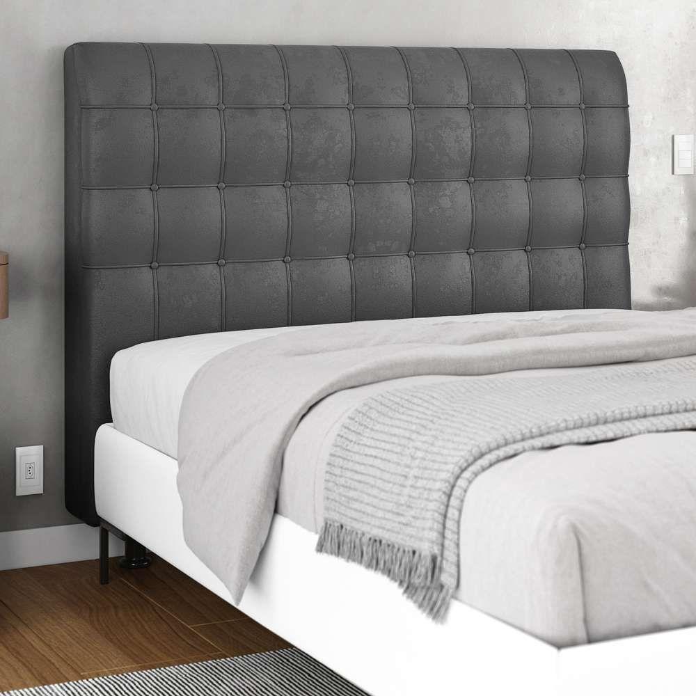 Cabeceira Cama Box Casal Queen Size Ciara 160cm Botonê com Frame Suede Cinza - Desk Design