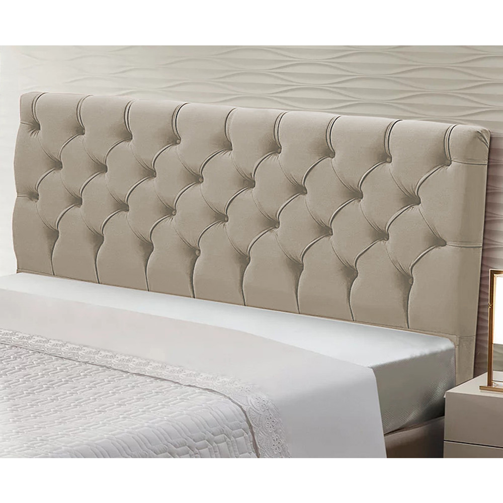Cabeceira Cama Box Casal Queen Size Cristal 160cm Suede Bege - Desk Design