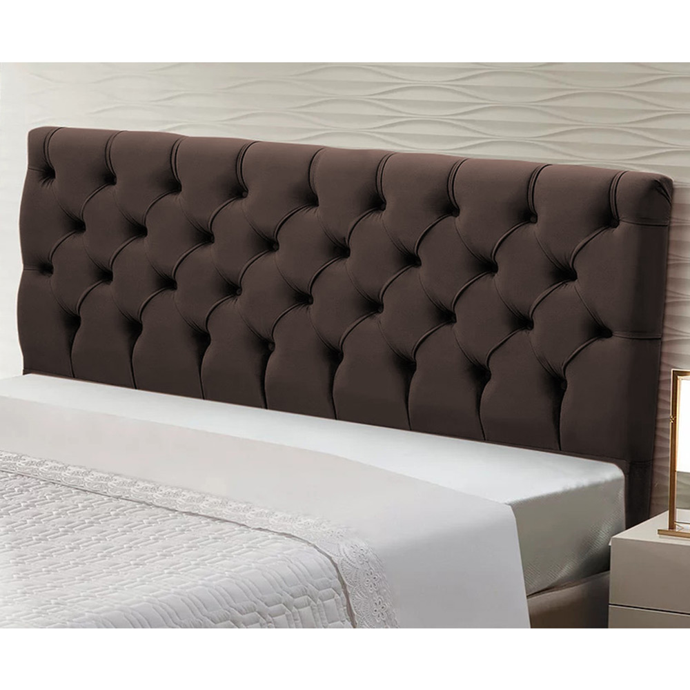 Cabeceira Cama Box Casal Queen Size Cristal 160cm Suede Marrom Chocolate - Desk Design