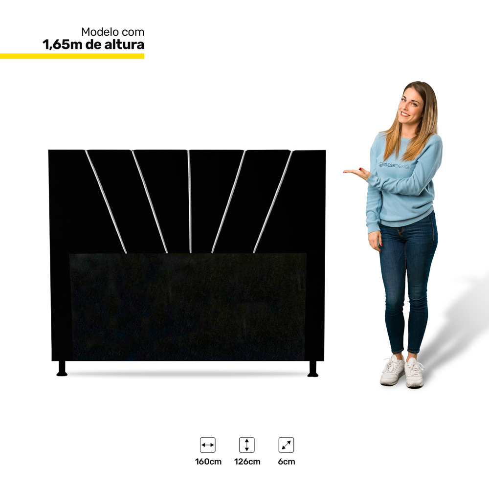 Cabeceira Cama Box Casal Queen Size Dallas 160cm Corano Preto - Desk Design