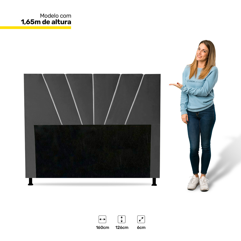 Cabeceira Cama Box Casal Queen Size Dallas 160cm Suede Cinza - Desk Design