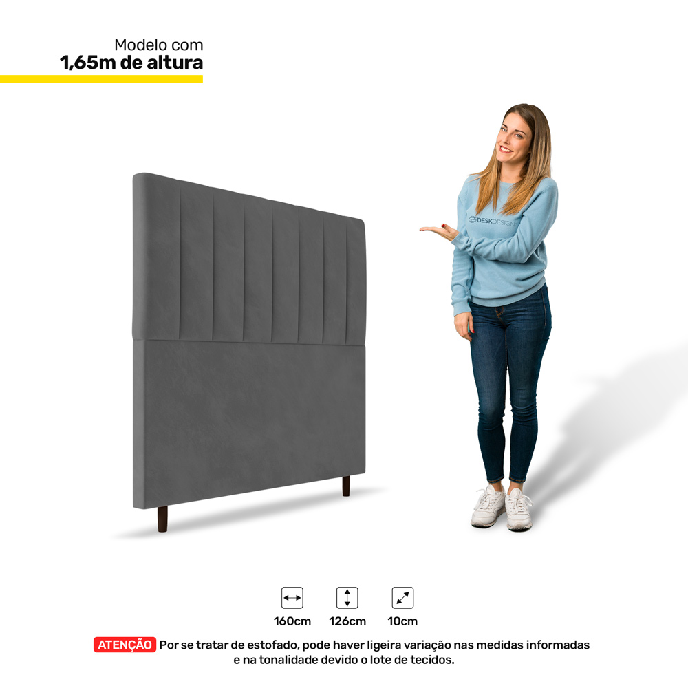 Cabeceira Cama Box Casal Queen Size Itália 160cm Suede Cinza - Desk Design