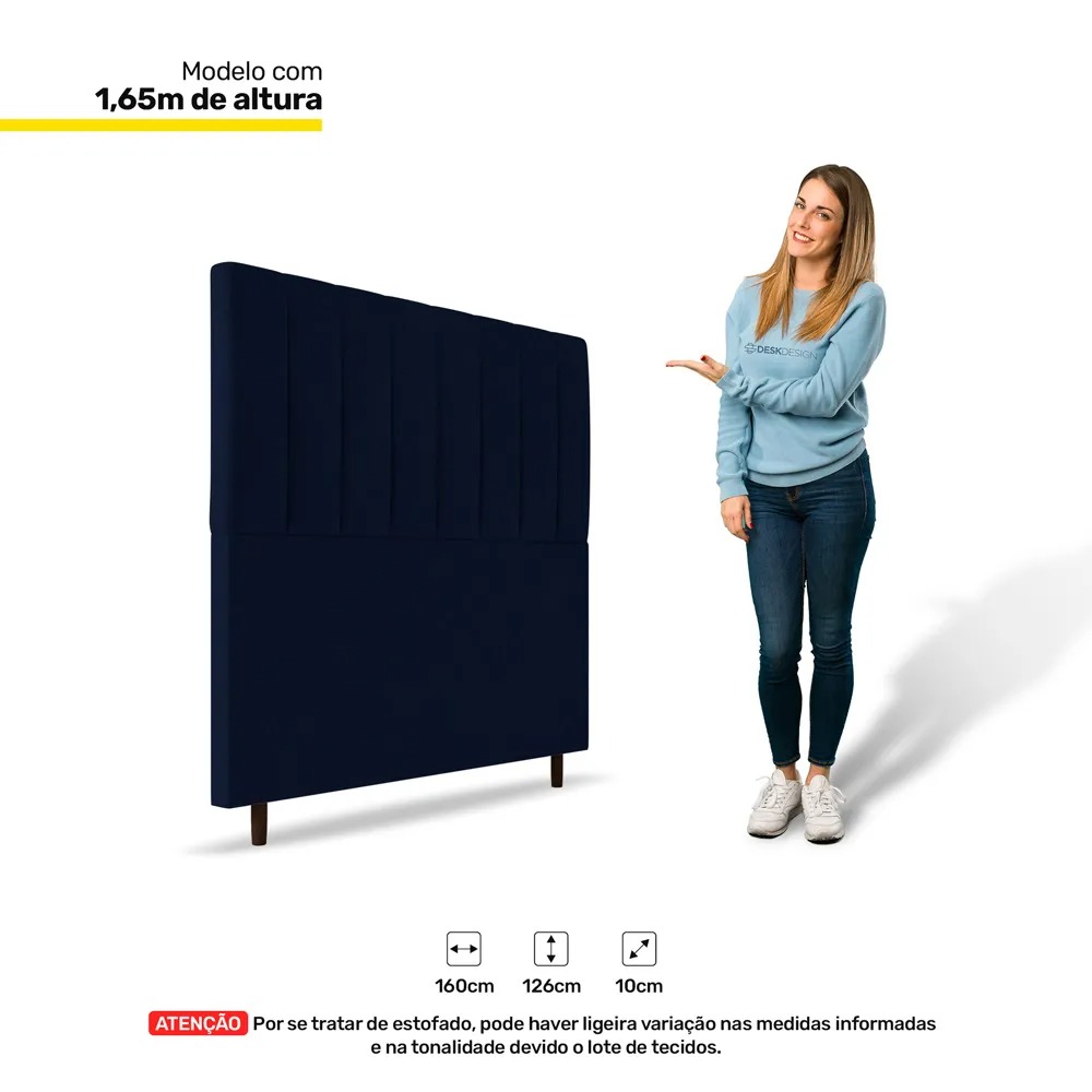 Cabeceira Cama Box Casal Queen Size Itália 160cm Veludo Azul Marinho - Desk Design