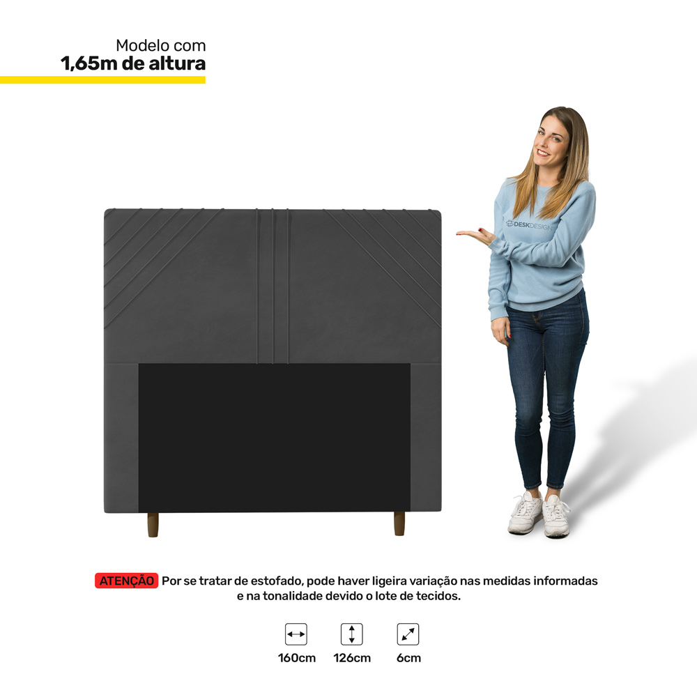 Cabeceira Cama Box Casal Queen Size Lisboa 160cm Suede Cinza - Desk Design