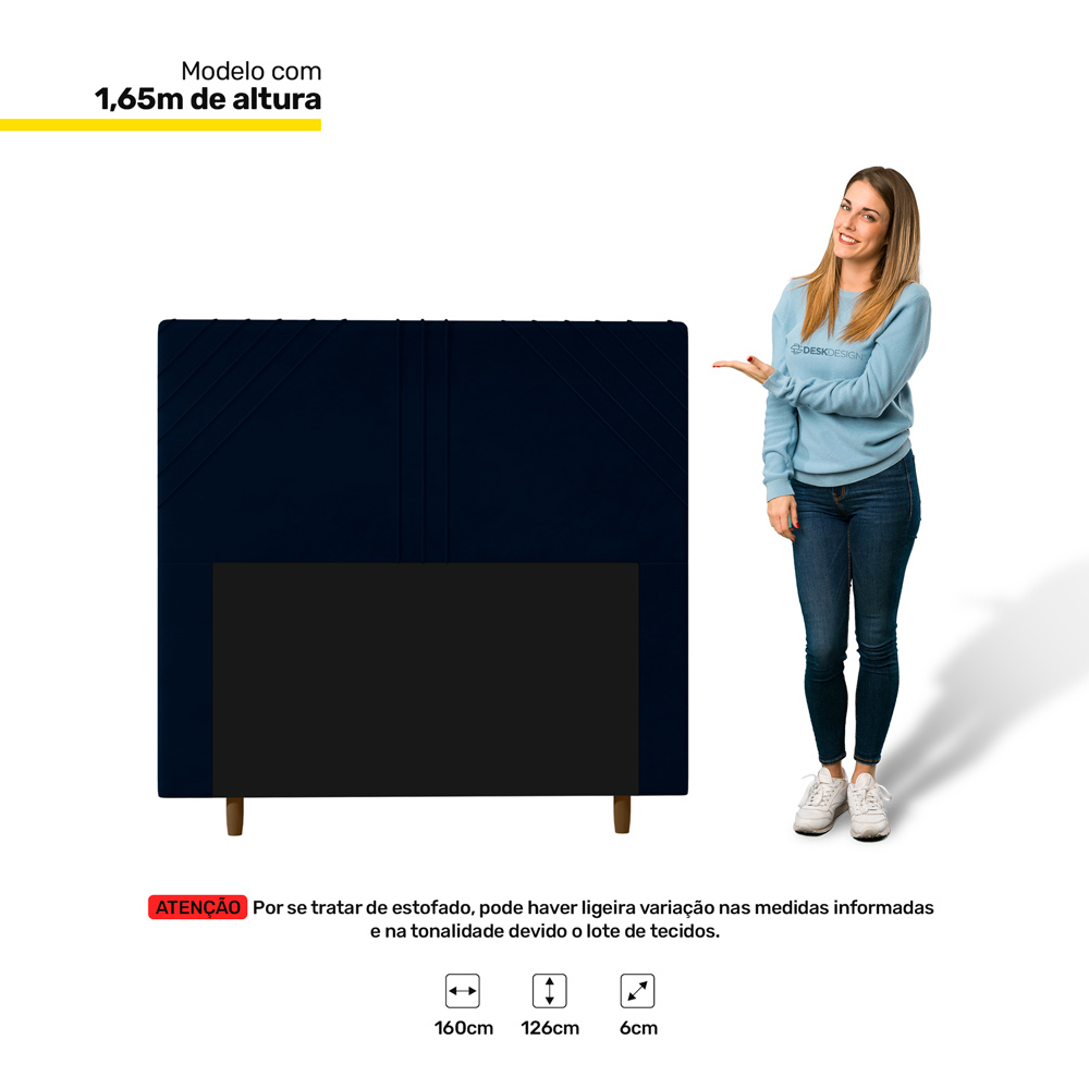 Cabeceira Cama Box Casal Queen Size Lisboa 160cm Veludo Azul Marinho - Desk Design