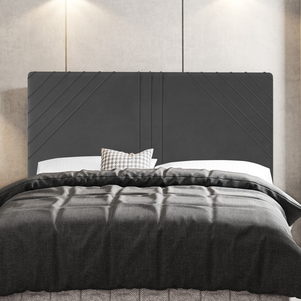 Cabeceira Cama Box Casal Queen Size Lisboa 160cm Veludo Cinza - Desk Design