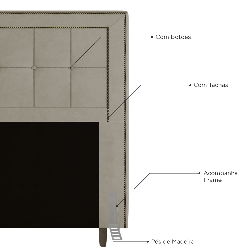 Cabeceira Cama Box Casal Queen Size Luxor 160cm com Tachas e Frame Corano Bege - Desk Design
