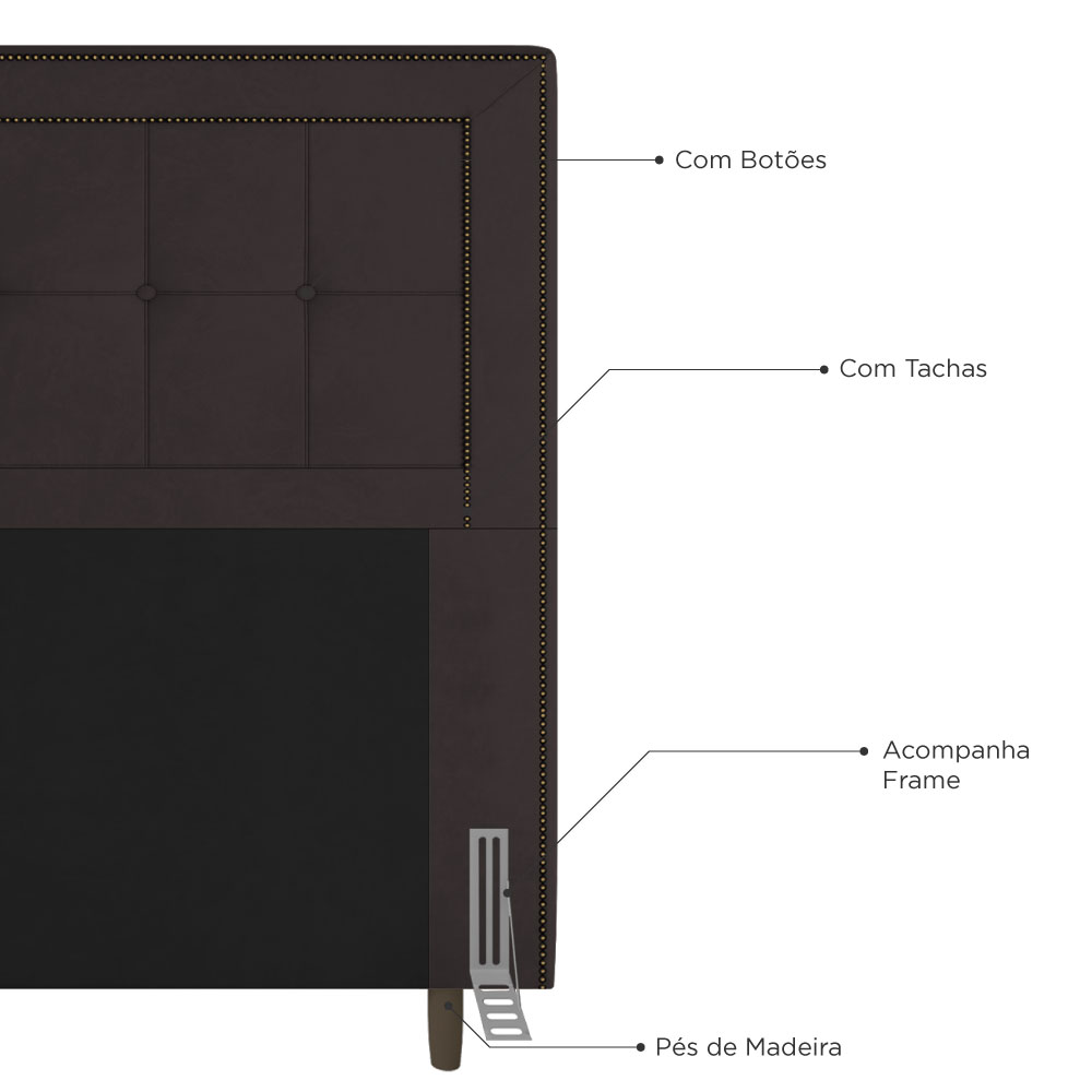 Cabeceira Cama Box Casal Queen Size Luxor 160cm com Tachas e Frame Corano Marrom - Desk Design