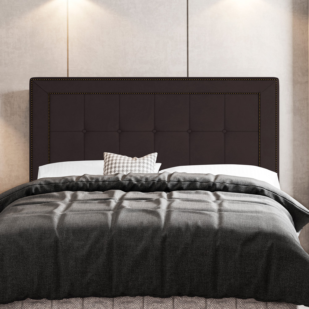 Cabeceira Cama Box Casal Queen Size Luxor 160cm com Tachas e Frame Suede Marrom - Desk Design