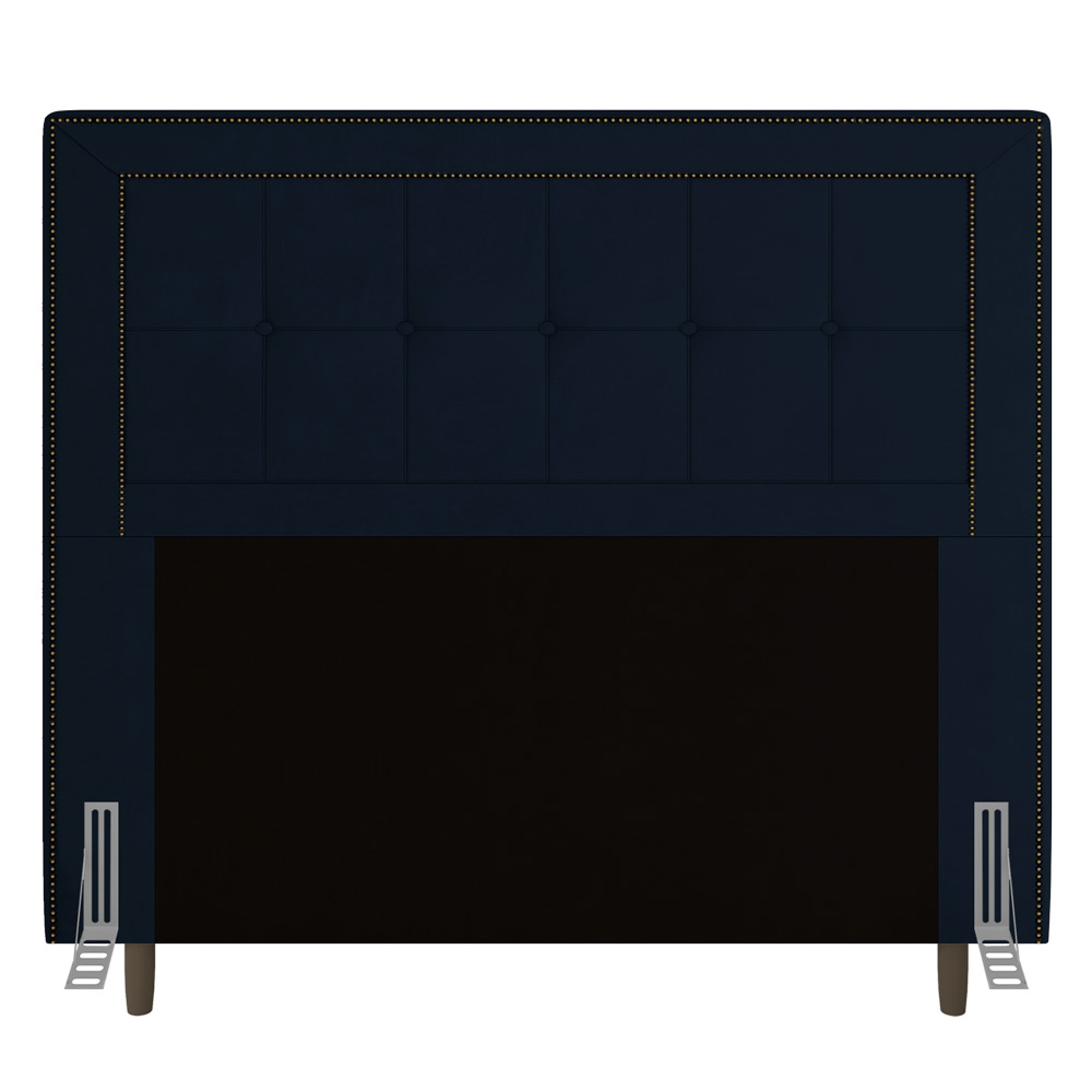 Cabeceira Cama Box Casal Queen Size Luxor 160cm com Tachas e Frame Veludo Azul Marinho - Desk Design