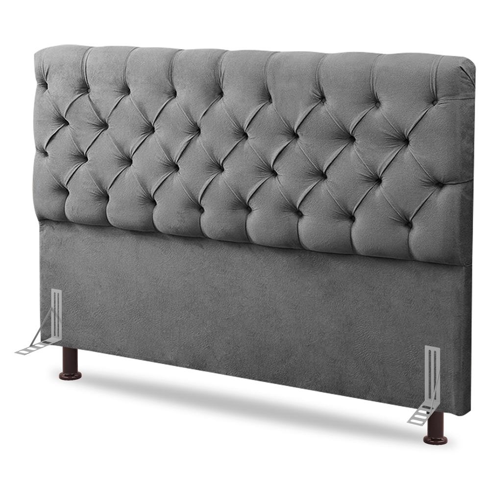Cabeceira Cama Box Casal Queen Size Lylla 160cm Capitonê com Frame Linho Cinza - Desk Design