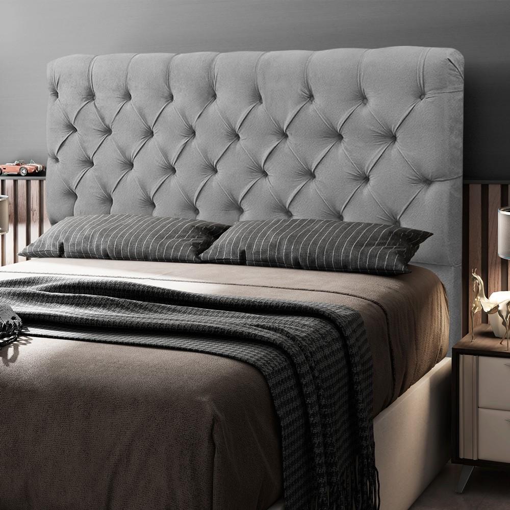 Cabeceira Cama Box Casal Queen Size Lylla 160cm Capitonê com Frame Linho Cinza - Desk Design