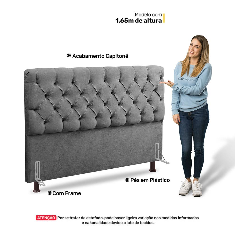 Cabeceira Cama Box Casal Queen Size Lylla 160cm Capitonê com Frame Linho Cinza - Desk Design