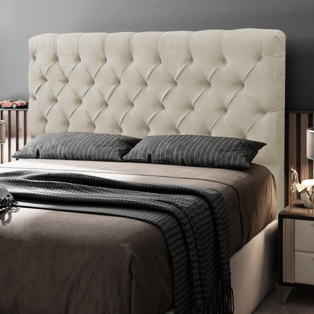 Cabeceira Cama Box Casal Queen Size Lylla 160cm Capitonê com Frame Sintético Bege - Desk Design